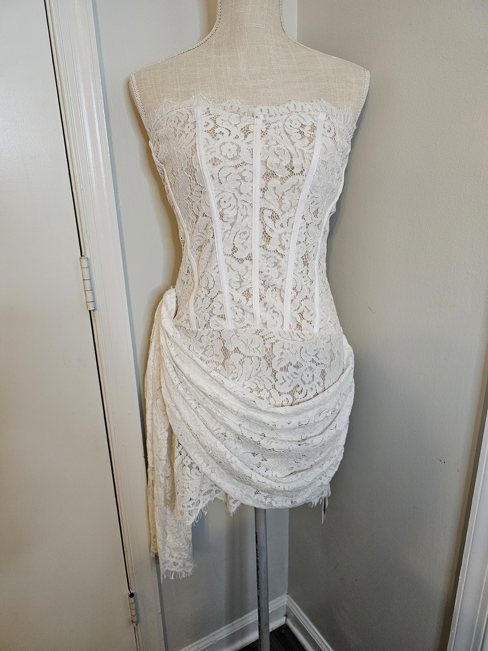 Strapless White Lace Corset Dress